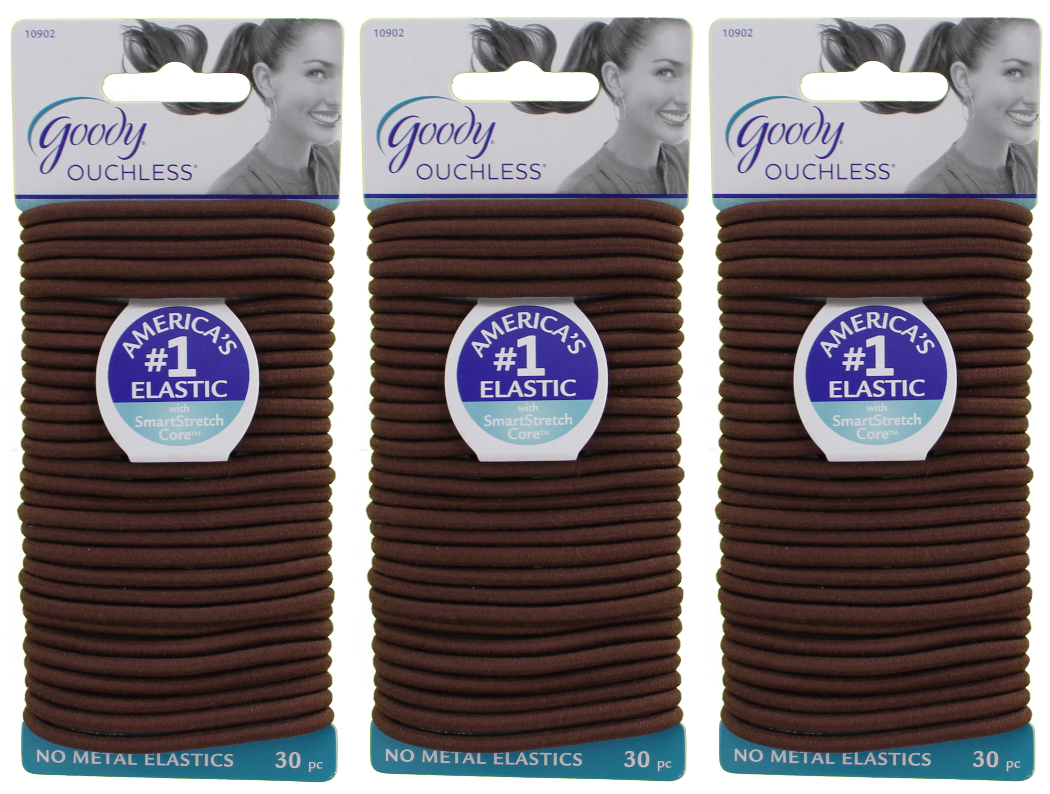 Goody Ouchless Braided Elastics, Brown, 30 Count